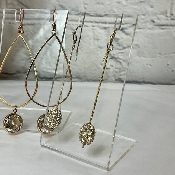 4 Pair SPARKLY Gold-Tone Dangling Hook Earrings - Picture 5 of 6